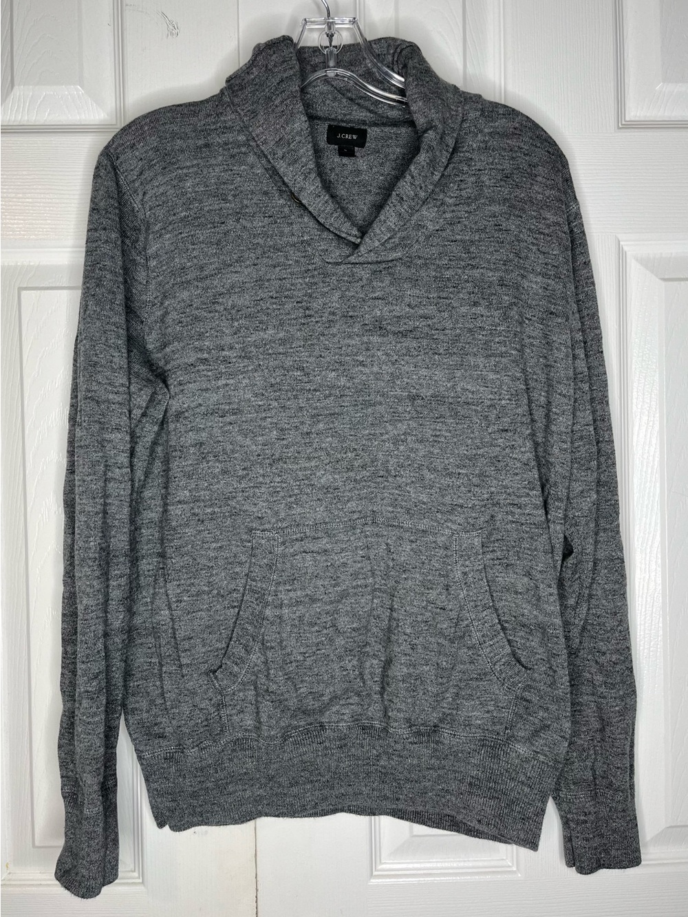 J.Crew Men’s Cotton Gray Shawl Collar Pullover Pocket Sweater Men's L Preppy